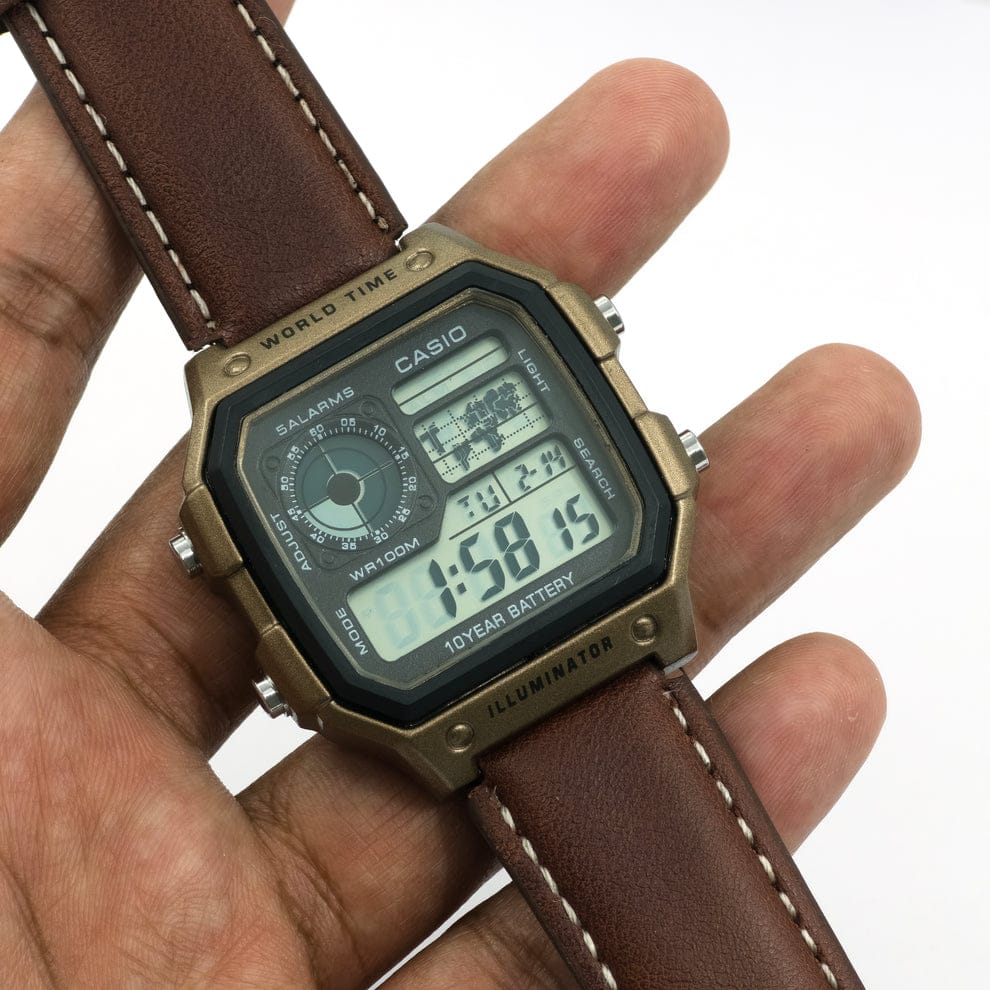 Casio AE-1200WHL-5AVDF World Time Digital Leather Belt Watch M1627