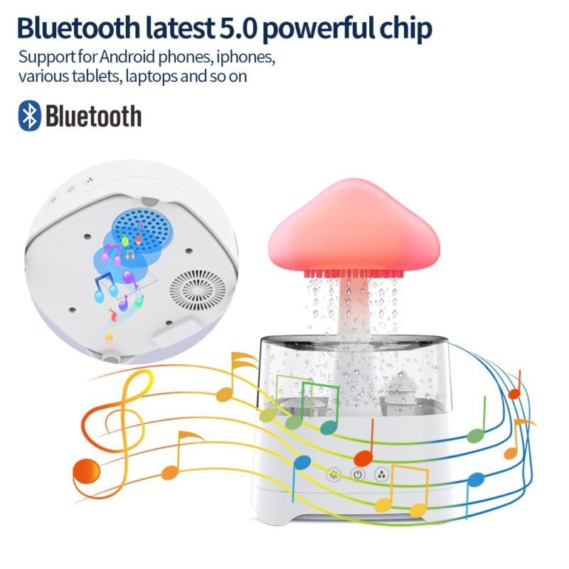 5 IN 1 Bluetooth Speaker Rain Cloud Humidifier, switchable 7 colors, 450ml capacity super quiet, intelligent anti-dry function DSB5868