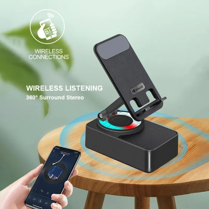 KISONLI M-1 Wireless Folding Bracket RGB Bluetooth Speaker With 360 Degree Phone Holder Stand DSB9577