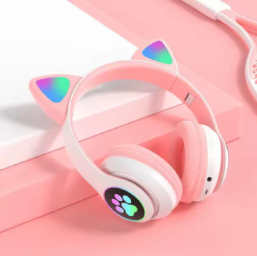 Bluetooth Wireless Headphones Cat Ear Glow Light Stereo Bass Helmets Children Gamer Girl Gifts PC Phone Gaming Headset DUS157