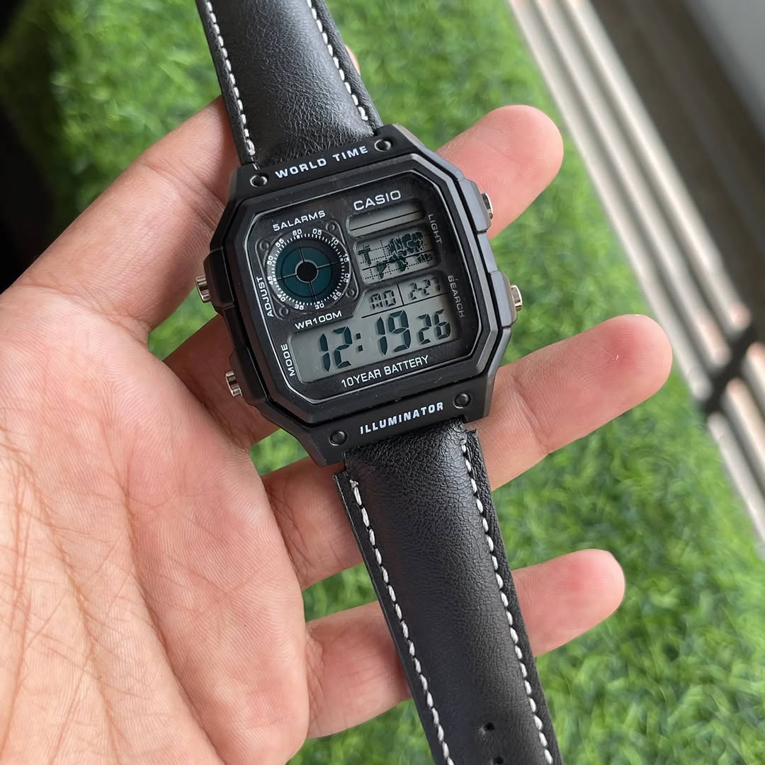 Casio AE-1200WHL-5AVDF World Time Digital Leather Belt Watch M1627